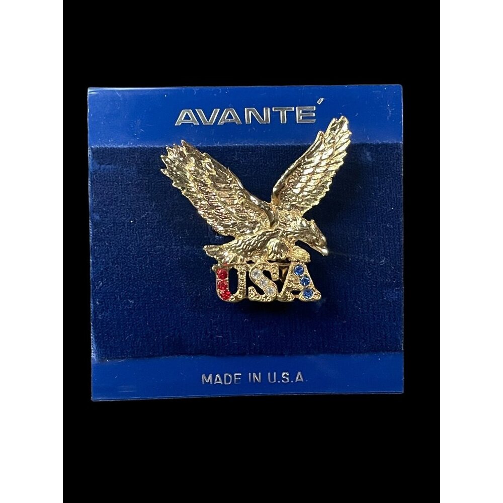 Avante Gold Toned Patriotic American Eagle USA Brooch Pin Jewelry Fashion VTG